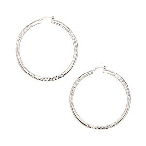 Sterling Silver Partial-Herringbone Hoop Earrings